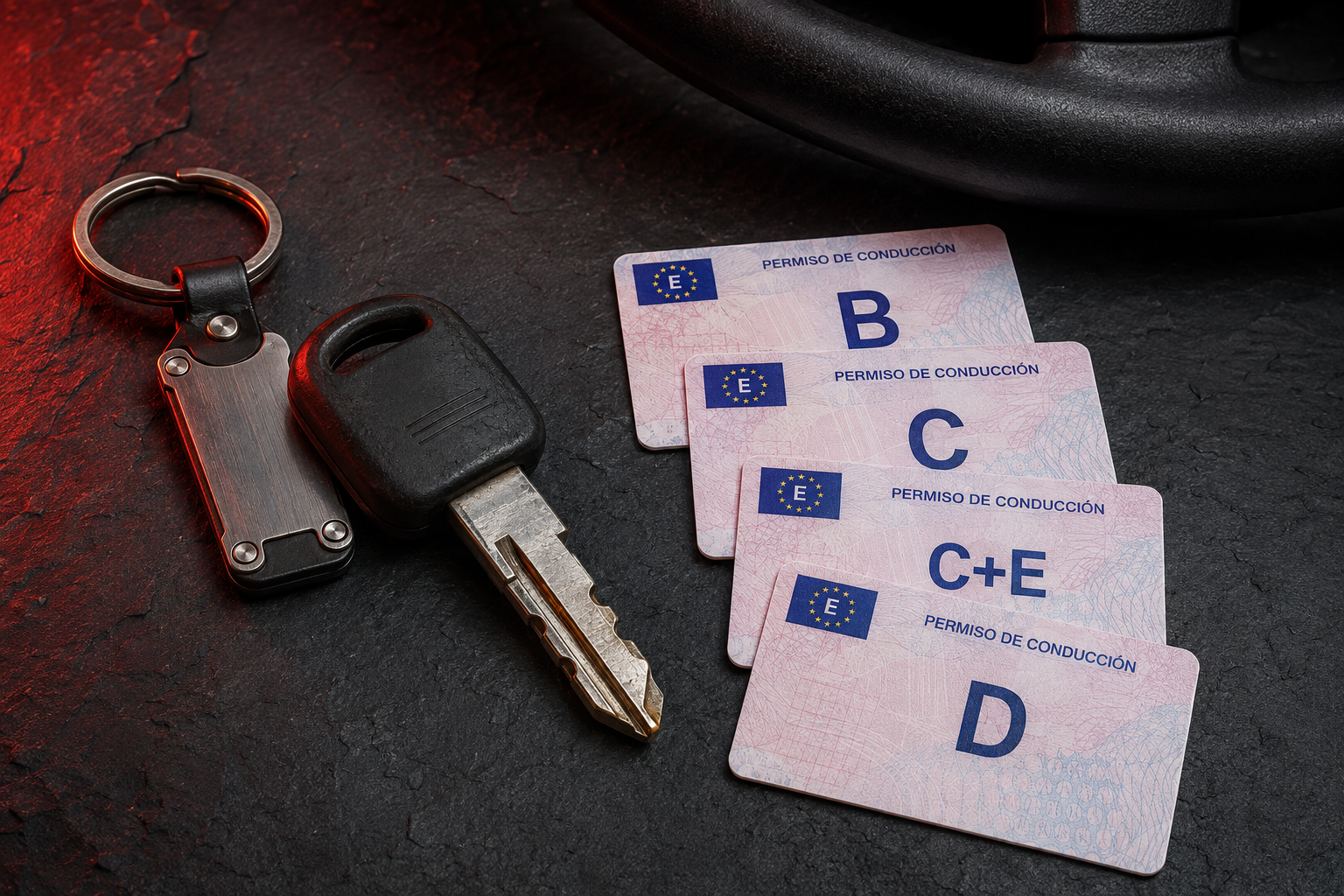 Los cuatro permisos de conducir obligatorios: B, C, C+E y D